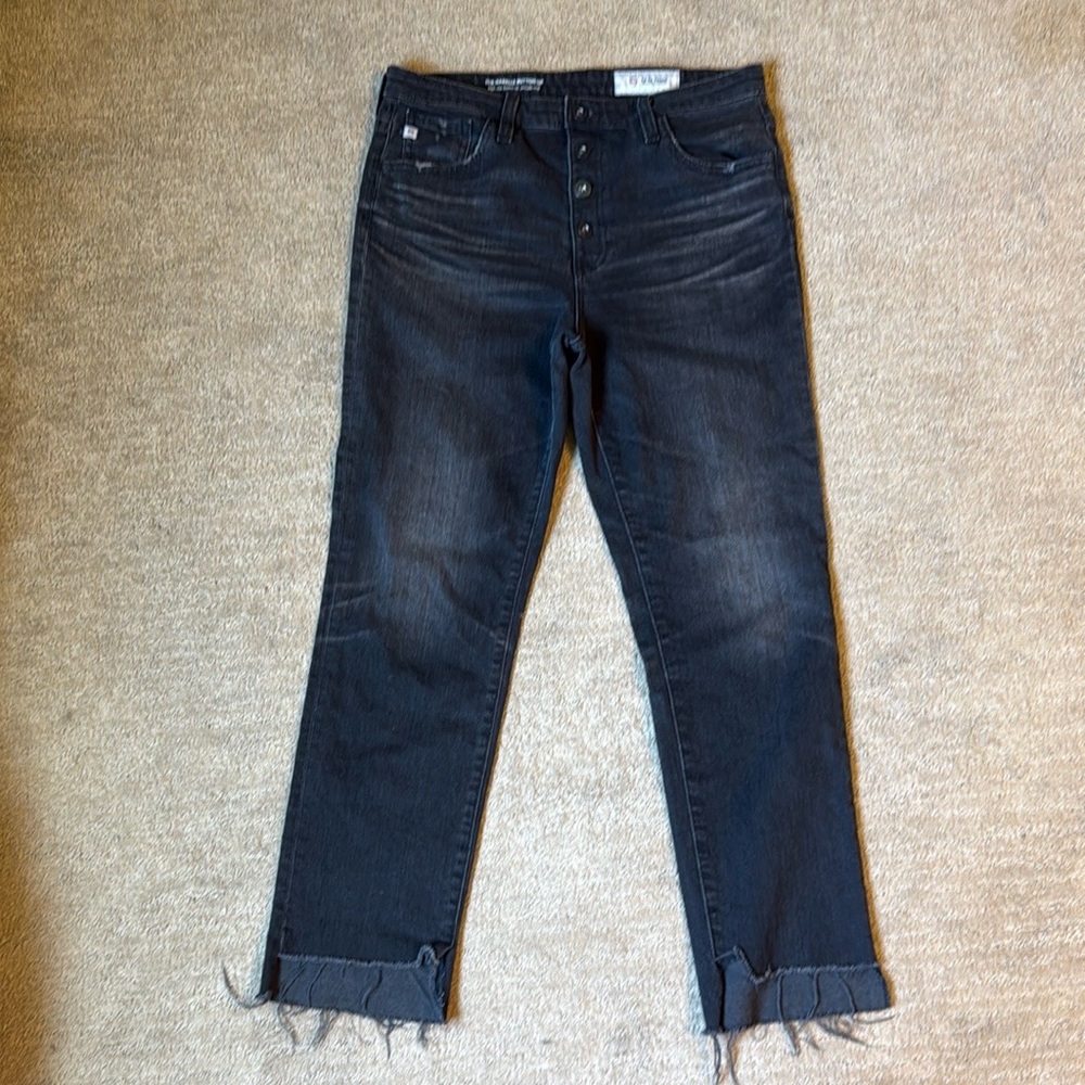AG Adriano Goldschmied Black Ankle Jeans with Frayed Hem